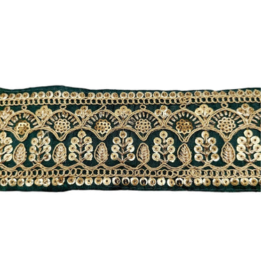 Dark Green Gold Embroidered Lace Trim Sequins Trim 9 Yard Decorative Sari Border Costume Ribbon Crafting Sewing Tape